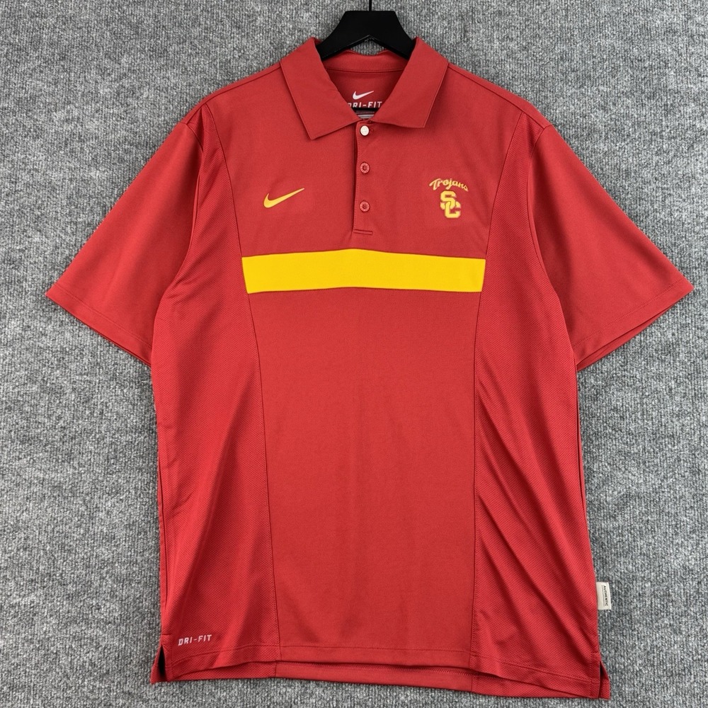 Nike x USC Trojans Performance Polo Shirt Mens M Red Dri fit Golf Short Sleeve
